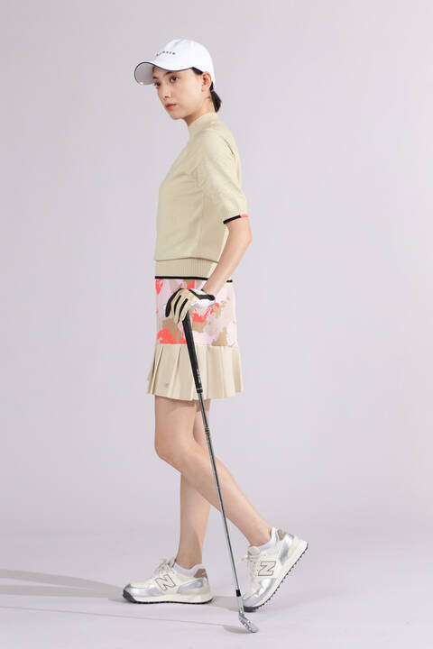 【直営店舗限定】ハーフスリーブ モックネック ニット プルオーバー (WOMENS)