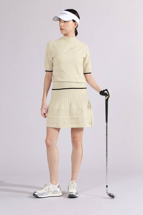 【直営店舗限定】ハーフスリーブ モックネック ニット プルオーバー (WOMENS)