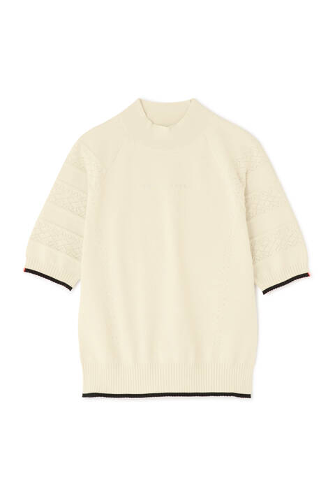 【直営店舗限定】ハーフスリーブ モックネック ニット プルオーバー (WOMENS)