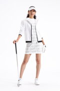 ボーダーシャドーロゴ フリル袖 モックネック プルオーバー (WOMENS SPORT)