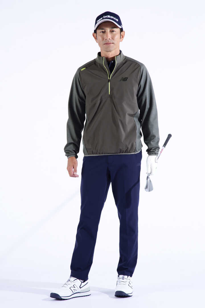 高密ツイルニット×タフタ スウェット ハーフジップ プルオーバー (MENS WORLD)