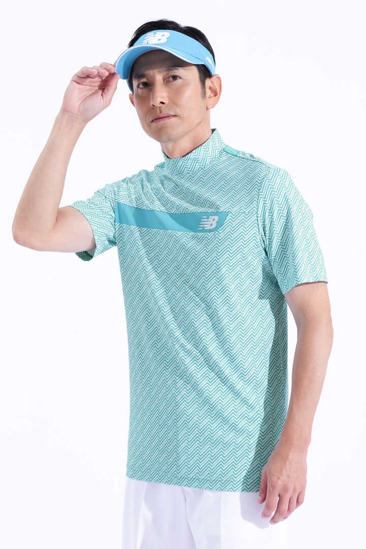 リフレクションボーダー 半袖 モックネック プルオーバー (MENS WORLD)