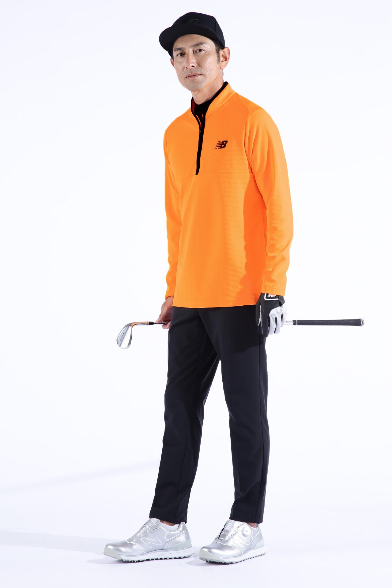 new balance golf】ボーダーキルト ハーフジップ モックネック