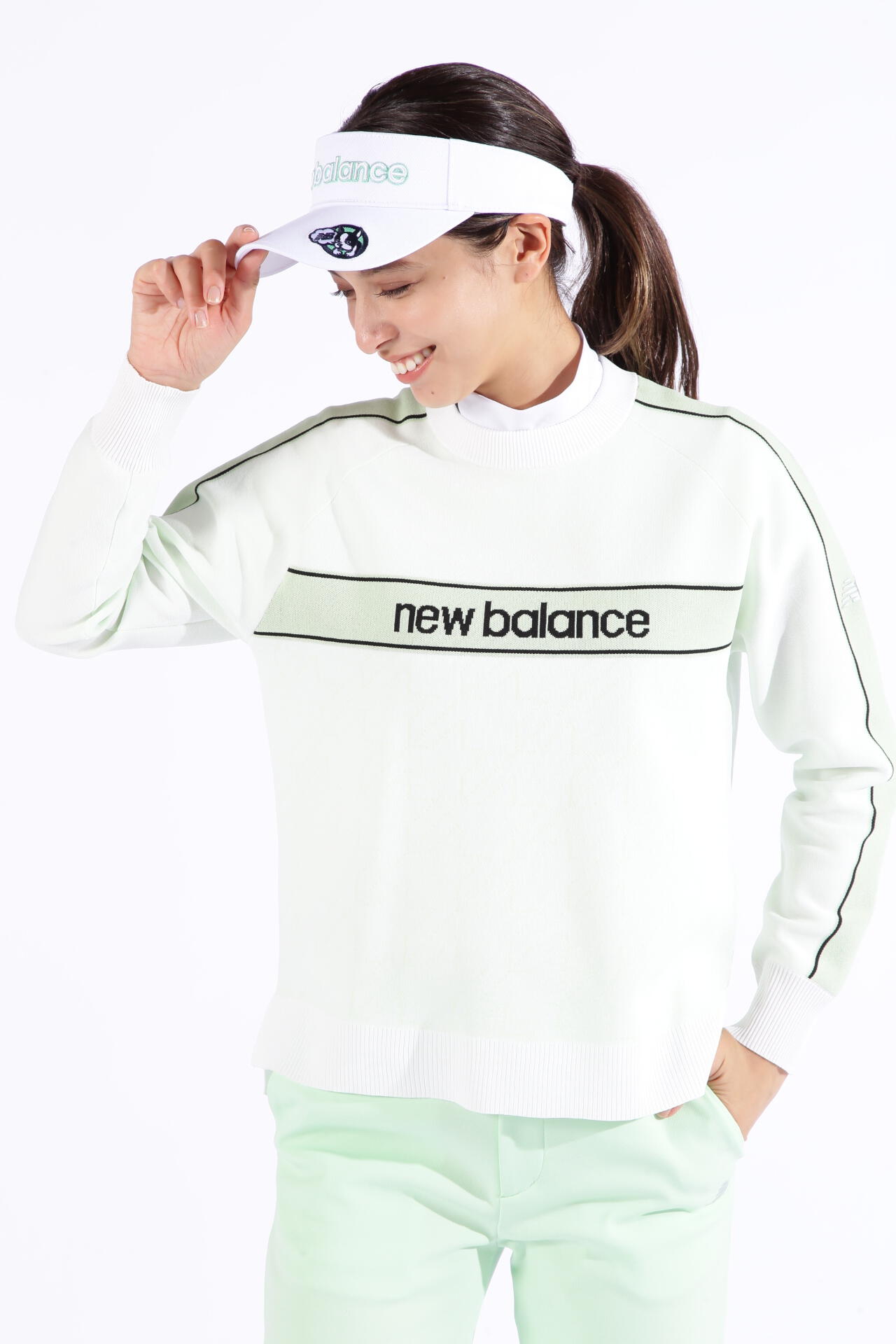 new balance golf】ロゴ×ドット千鳥格子柄 クルーネック ニット プル