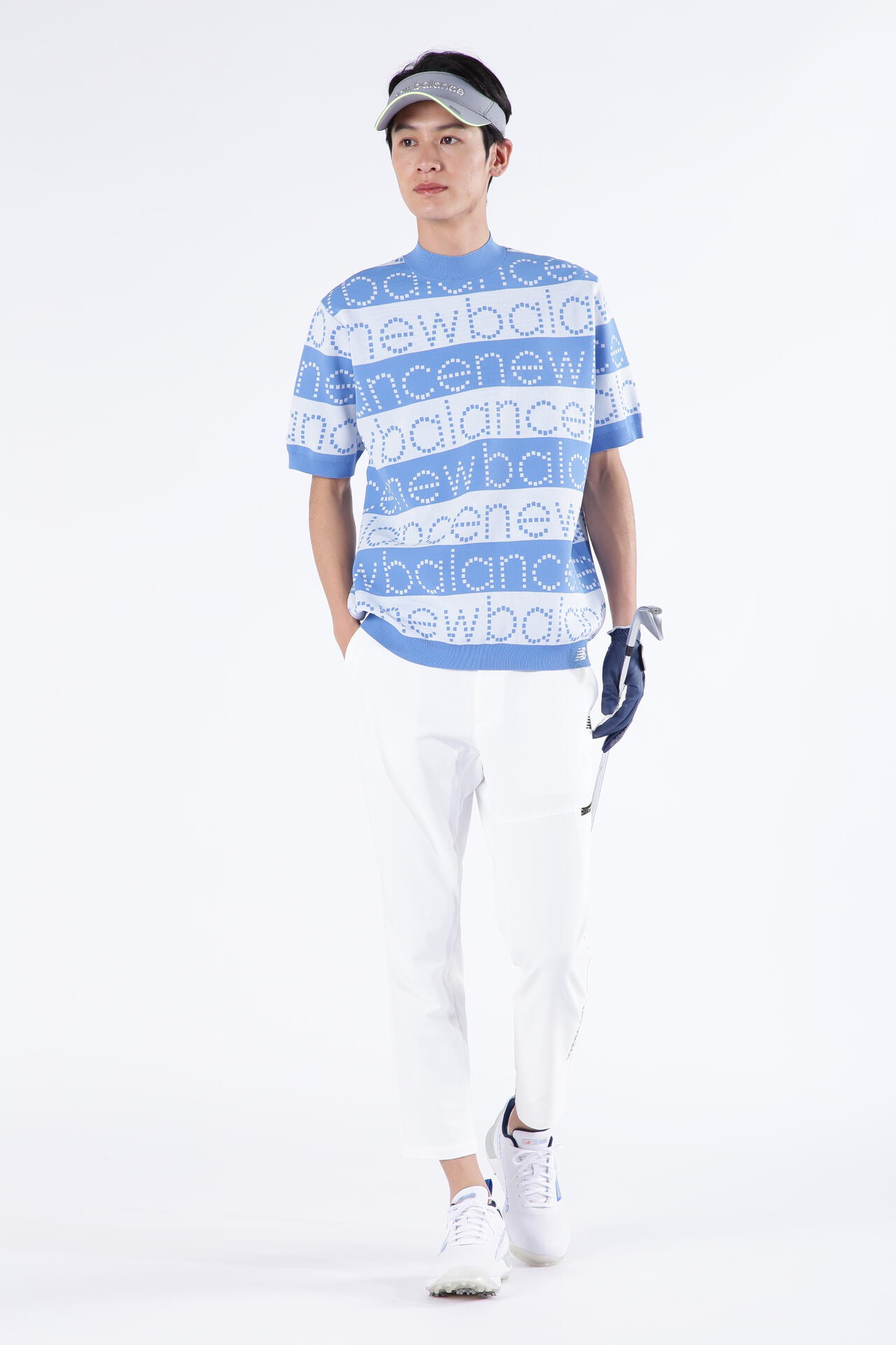 new balance golf】ロゴボーダー ハーフスリーブ ニット モックネック 