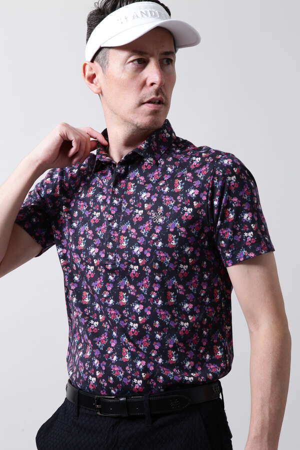 リトルフラワープリント TCプレーティング天竺 半袖ポロシャツ (MENS)