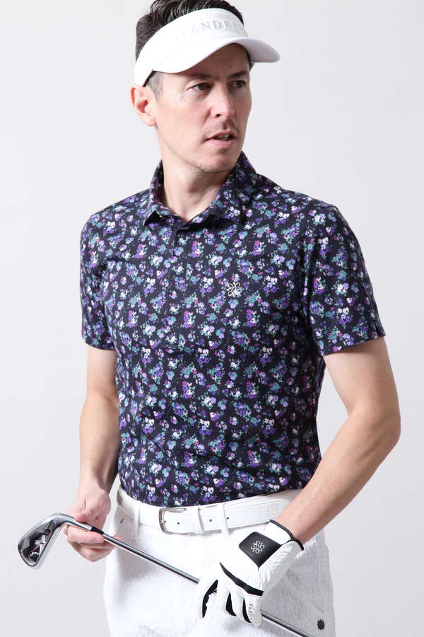 リトルフラワープリント TCプレーティング天竺 半袖ポロシャツ (MENS)