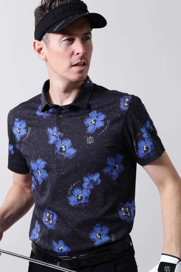 ウィンドフラワープリント ポンチ半袖ポロシャツ (MENS)