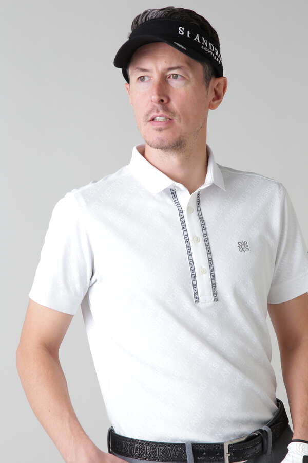 バイアスロゴジャガード半袖ポロシャツ (MENS)