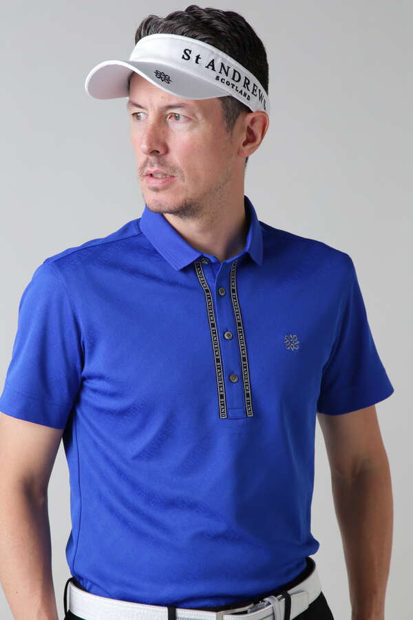 バイアスロゴジャガード半袖ポロシャツ (MENS)