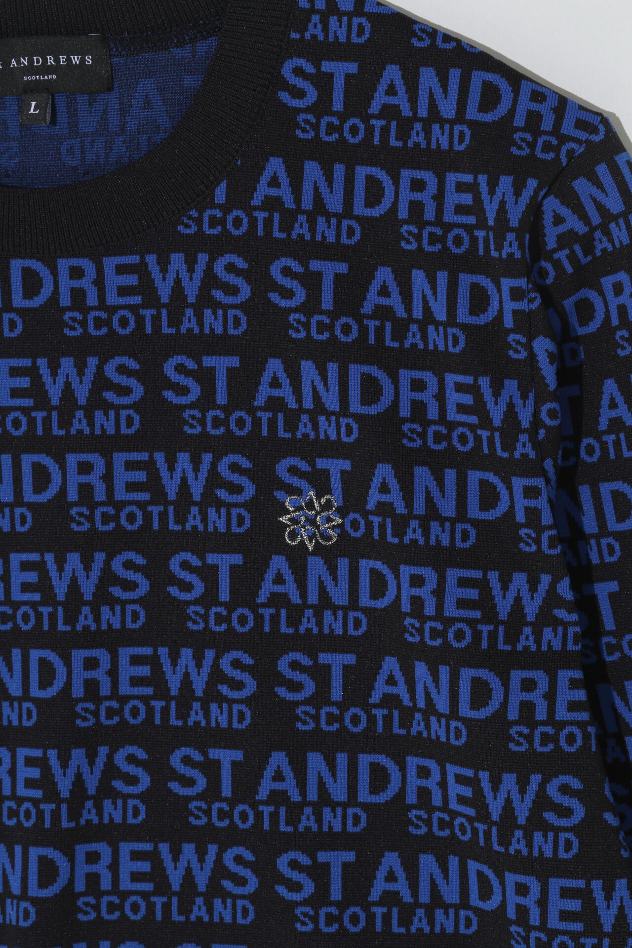 St ANDREWS】18Gロゴ配色ダブルジャガード クルーネックニットプル 