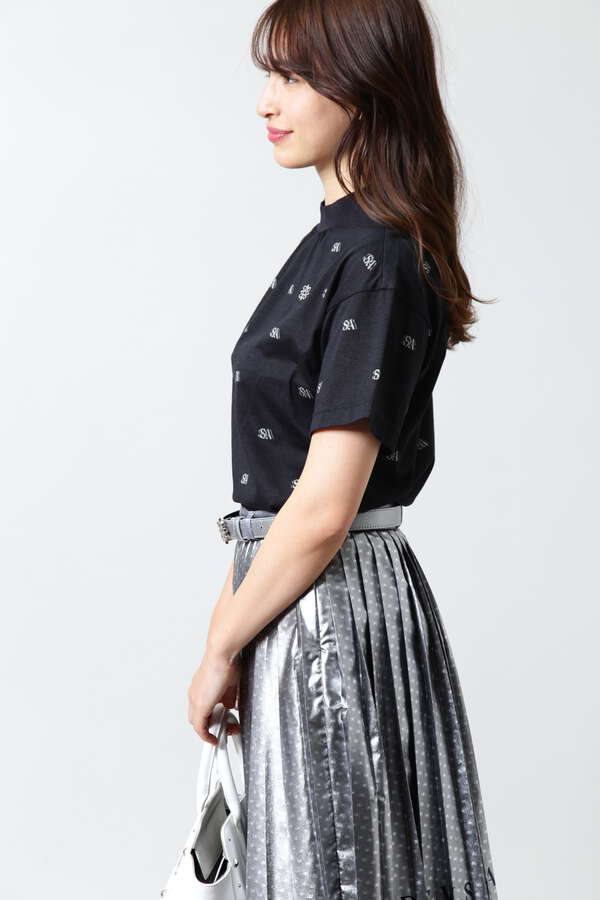 STAバックカットジャガード半袖ハイネックカットソー (WOMENS)