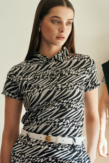 オプアートジャガード半袖ポロシャツ (WOMENS)