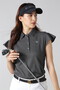 ストレッチラメバーズアイ袖フリルポロシャツ (WOMENS)