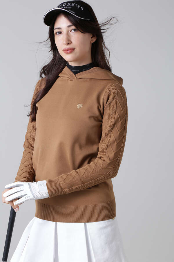 14G天竺×ケーブルニットフーディ－プルオーバー (WOMENS)