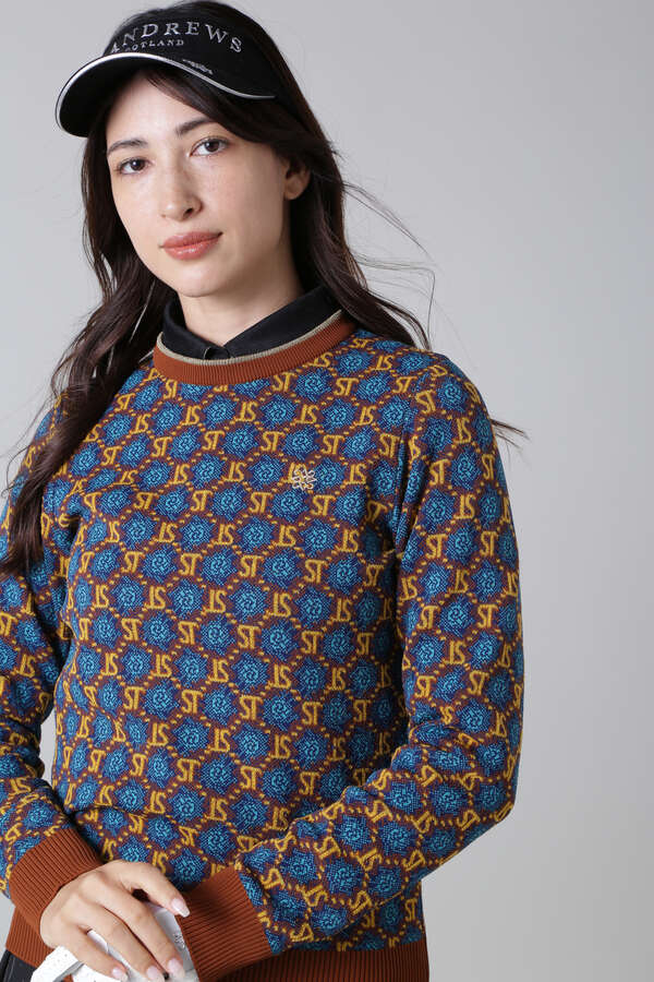 12G STボニースコットランドジャガード クルーネックニットプルオーバー (WOMENS)