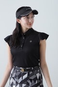 ストライプジャガード半袖フリルシャツ (WOMENS)