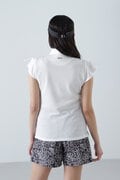 ストライプジャガード半袖フリルシャツ (WOMENS)