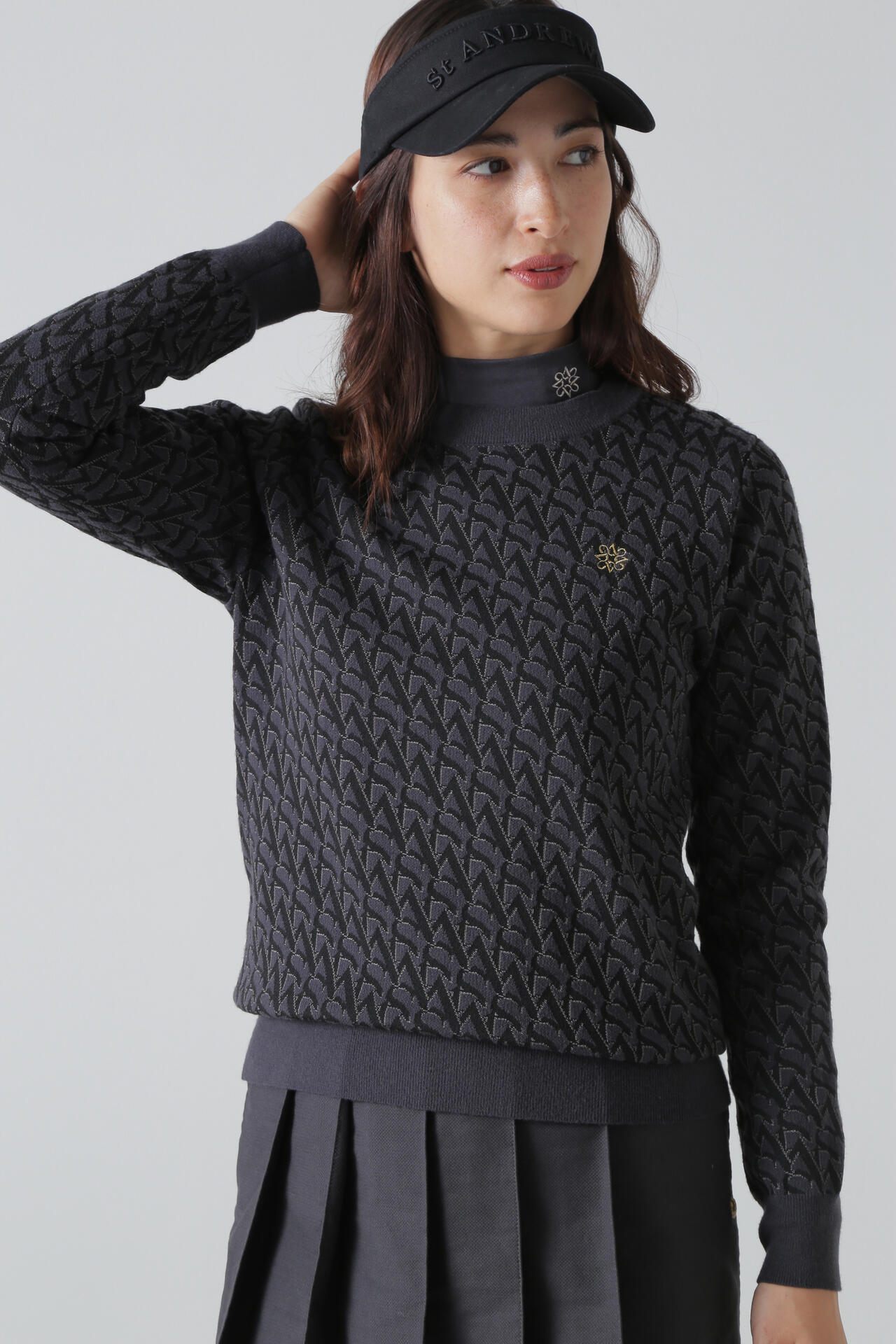 14G STロゴジャガード クルーネックニットプルオーバー (MENS)