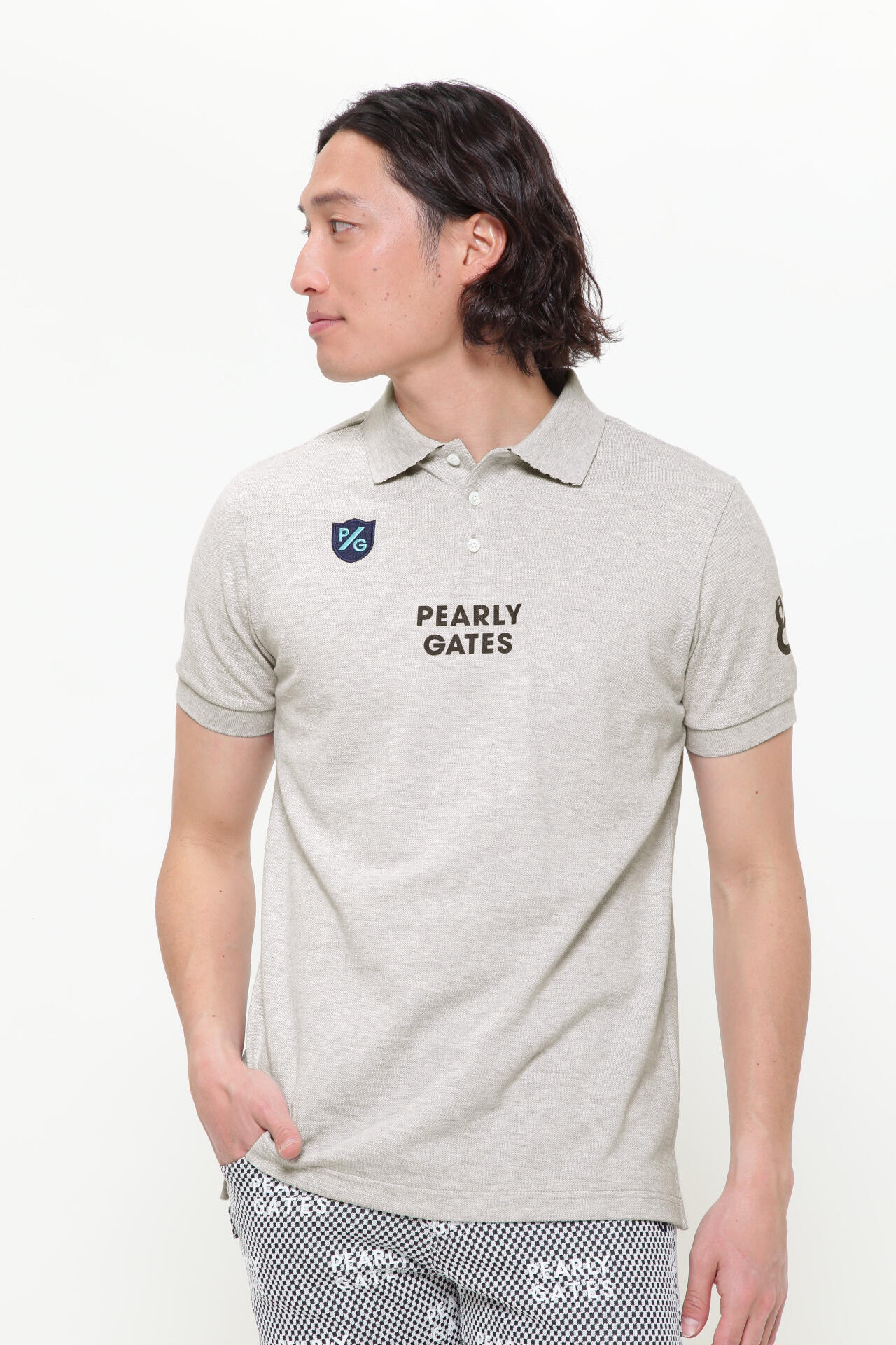 PEARLY GATES パーリーゲイツ 半袖ポロシャツ ロゴ 総柄 ホワイト