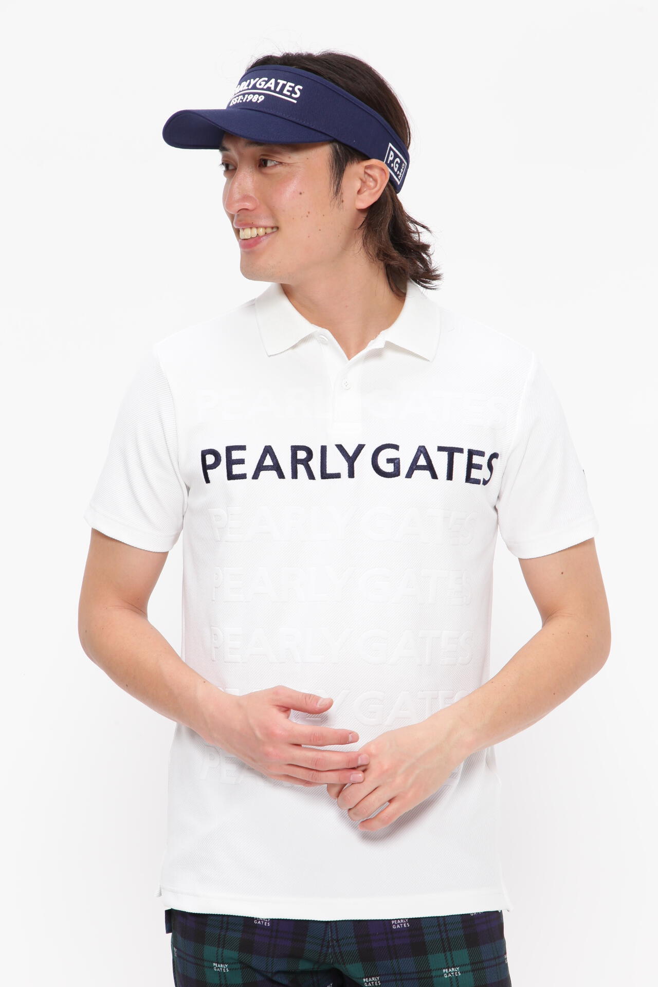 【美品】パーリーゲイツ　ロゴジャガード半袖ポロシャツ　サイズ4（M）メンズ