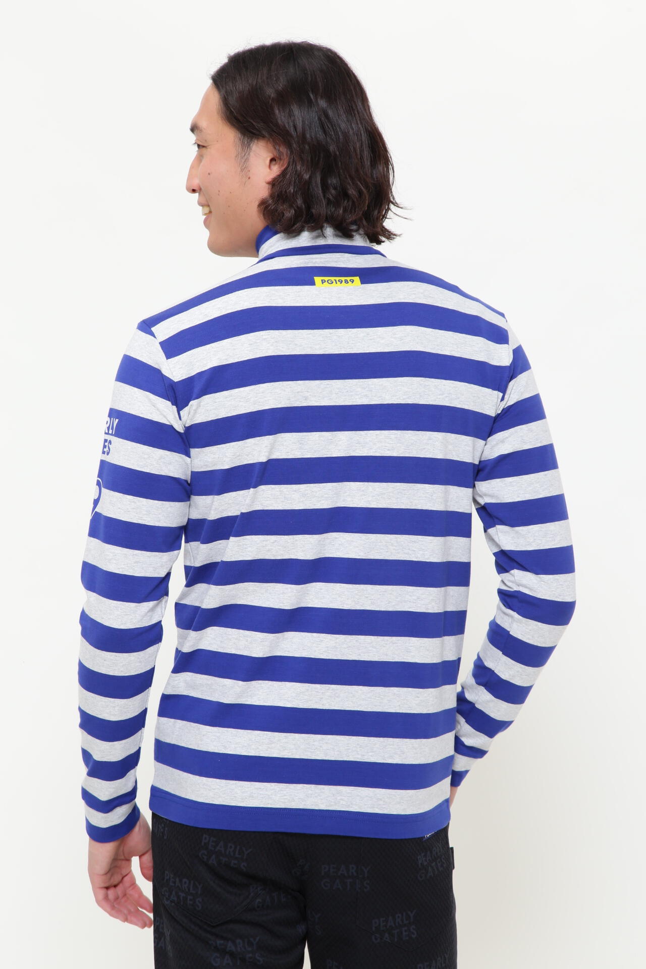新品 パーリーゲイツ ボーダーハイネックシャツ LL (6)青×紺 日本製 