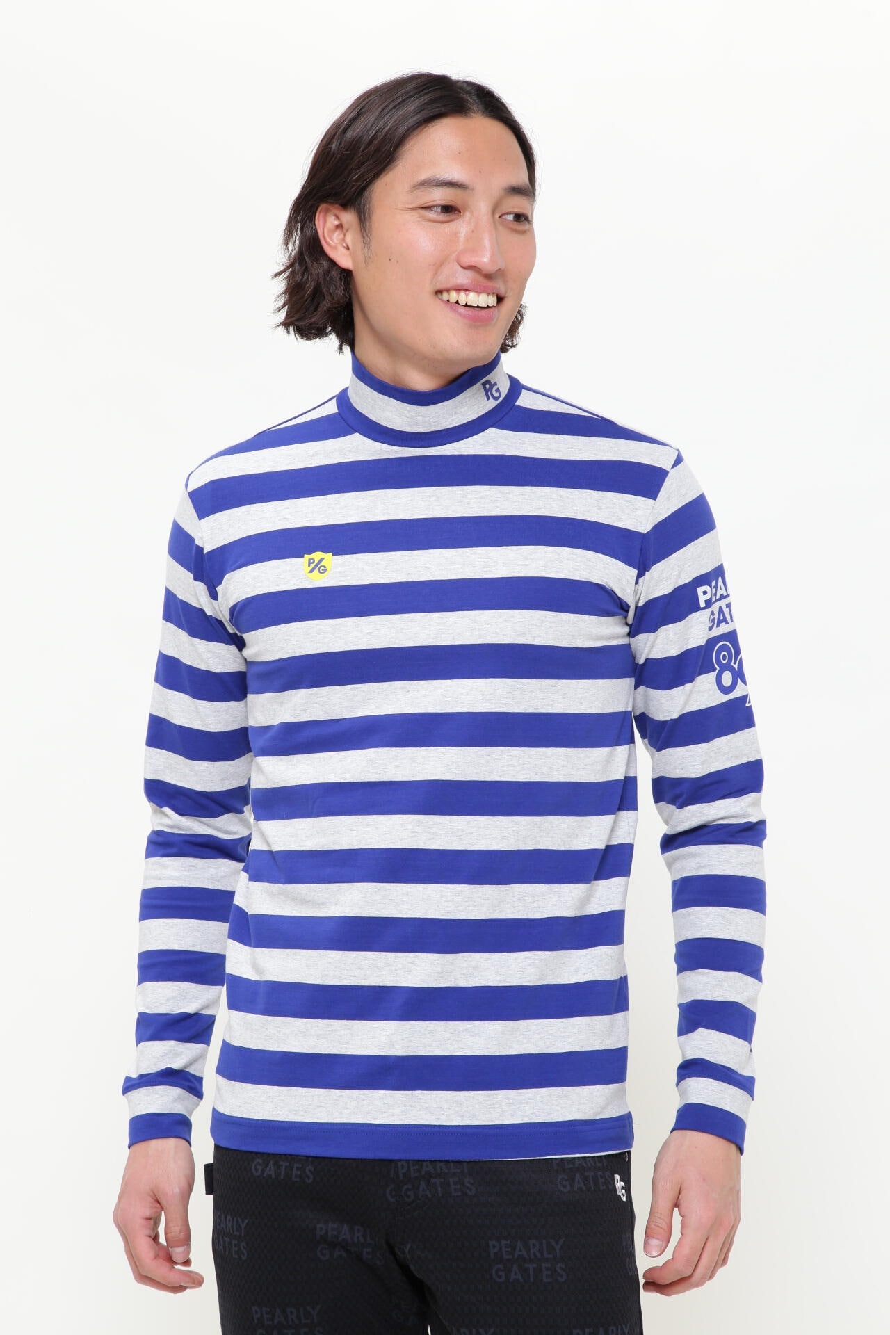 新品 パーリーゲイツ ボーダーハイネックシャツ M (4)赤×紺 日本製