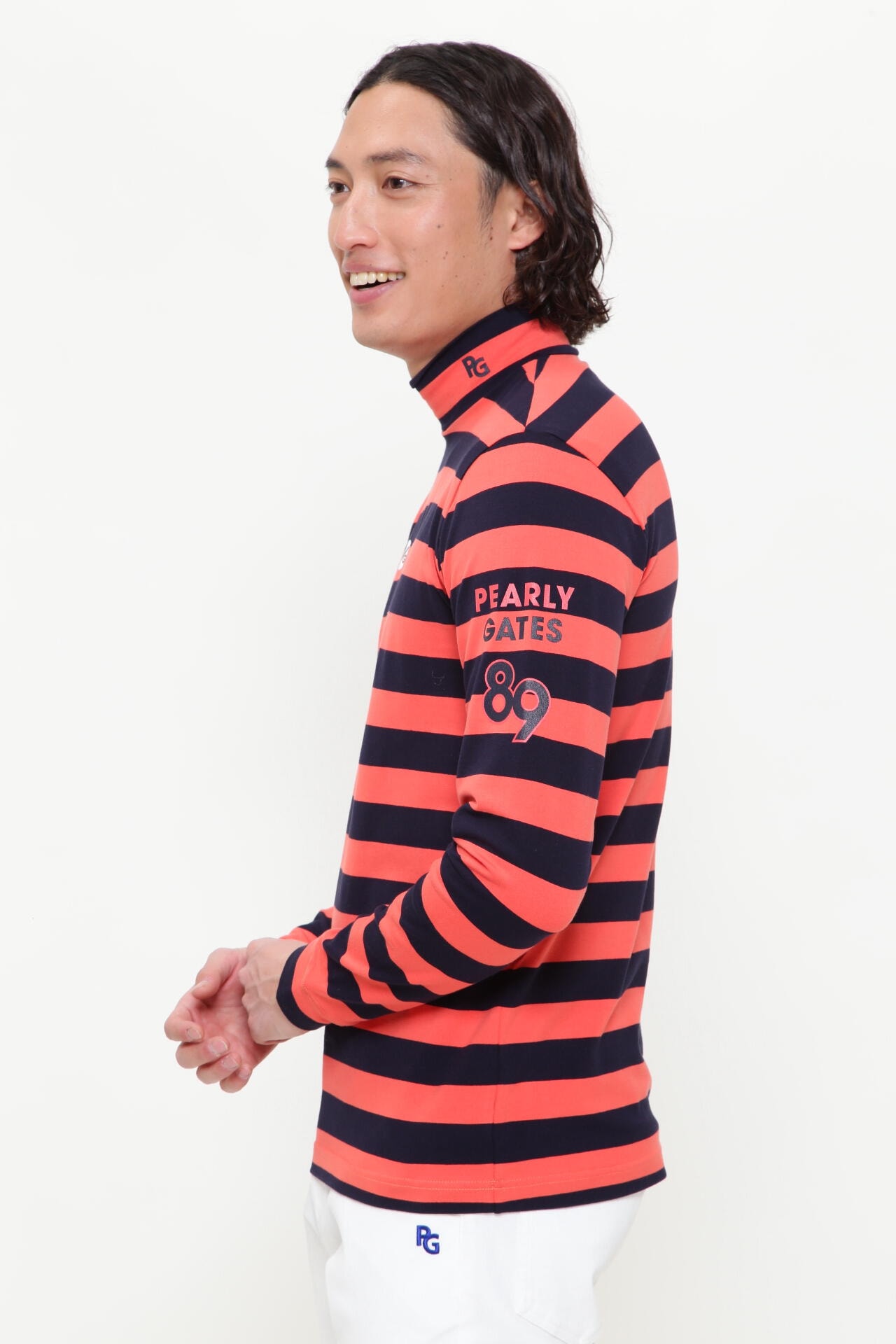 新品 パーリーゲイツ ボーダーハイネックシャツ M (4)赤×紺 日本製