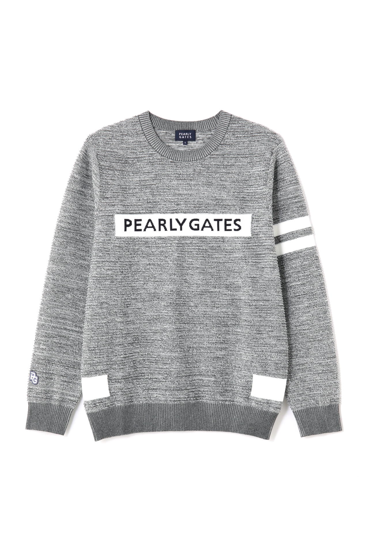 PEARLY GATES】パイル編みメッシュ クルーネックニットプルオーバー-