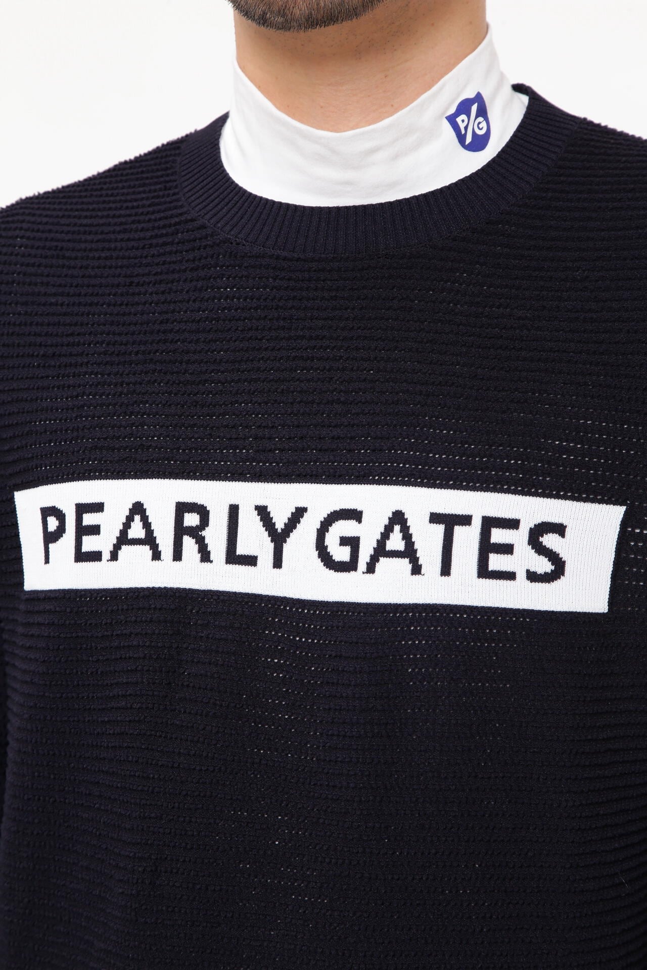 PEARLY GATES】パイル編みメッシュ クルーネックニットプルオーバー-