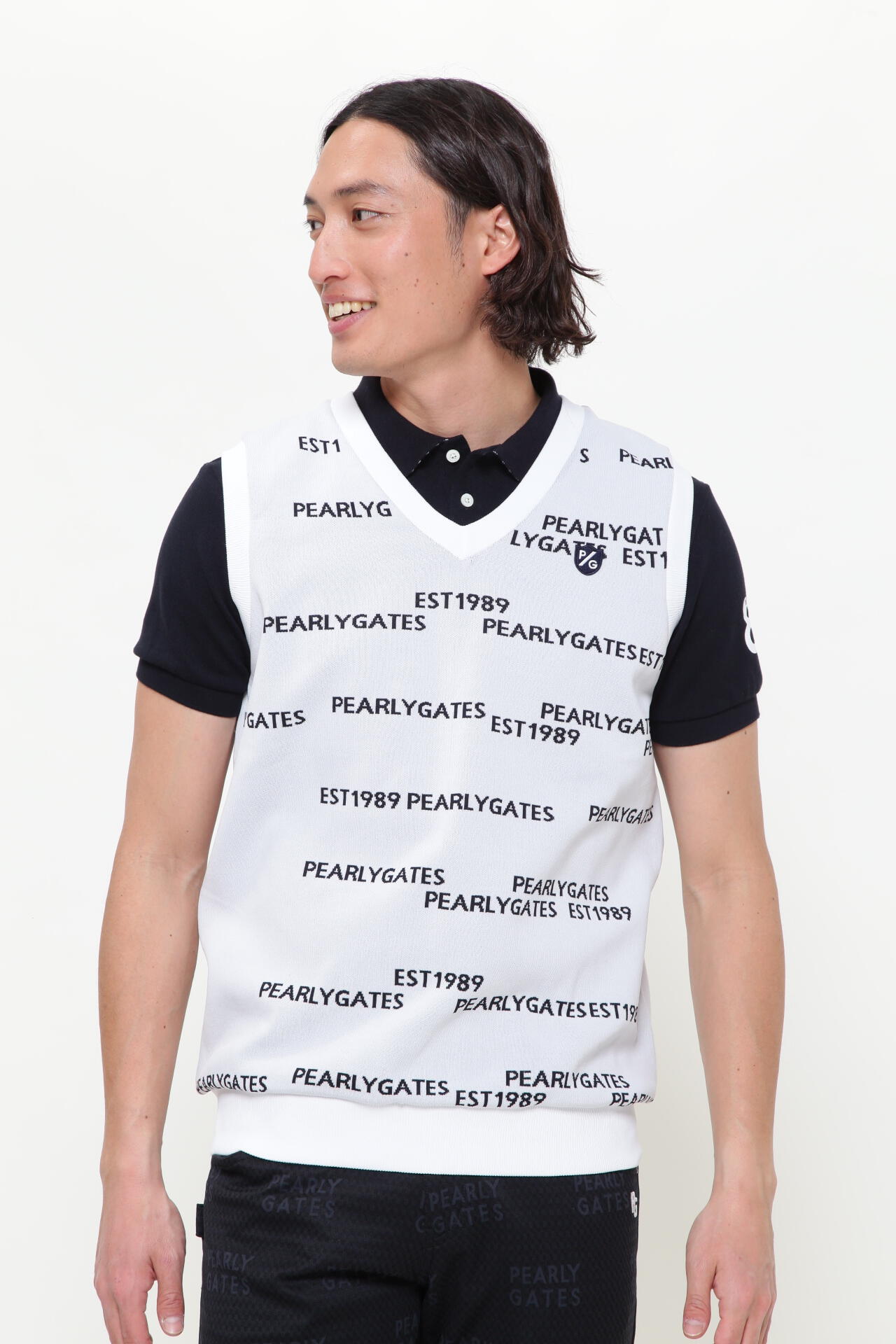 パーリーゲイツ　ボーダー　ポロシャツ　サイズ1  近年モデル　肩ロゴ