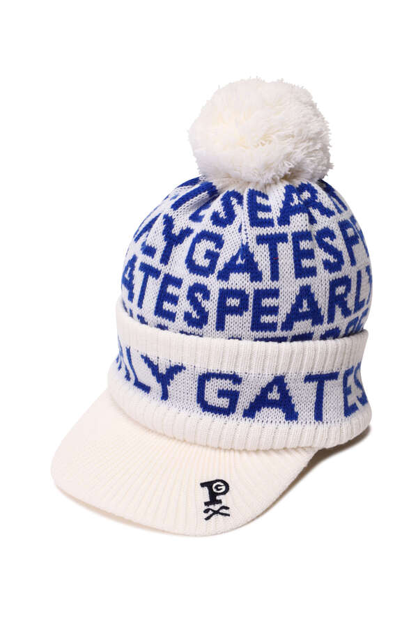 ロゴ総柄 つば付きニットワッチ (UNISEX)