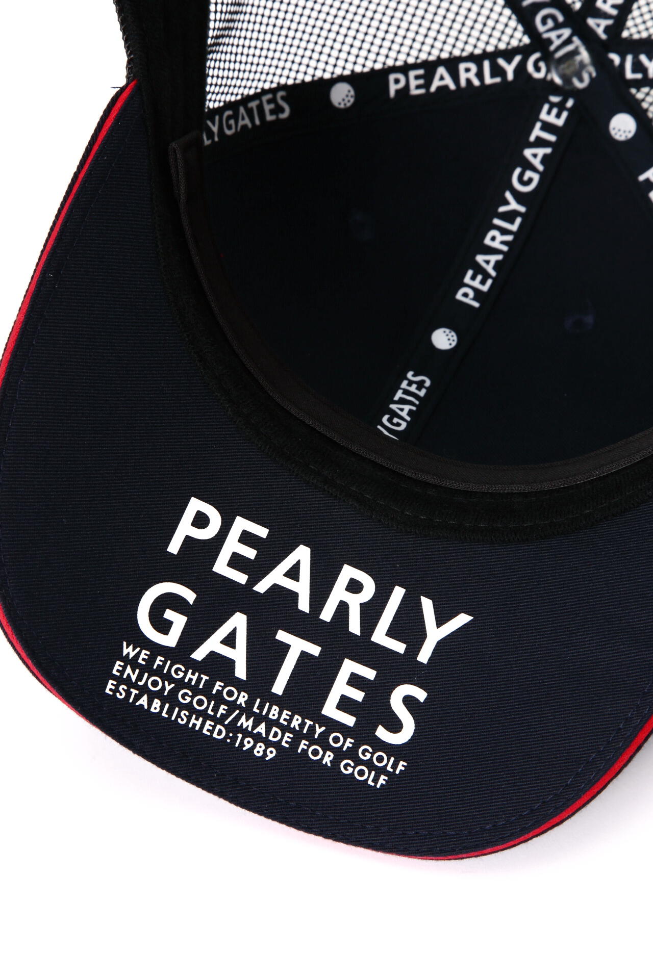 PEARLY GATES】ツイル×メッシュキャップ ＜筆記体ロゴ＞ (UNISEX)-