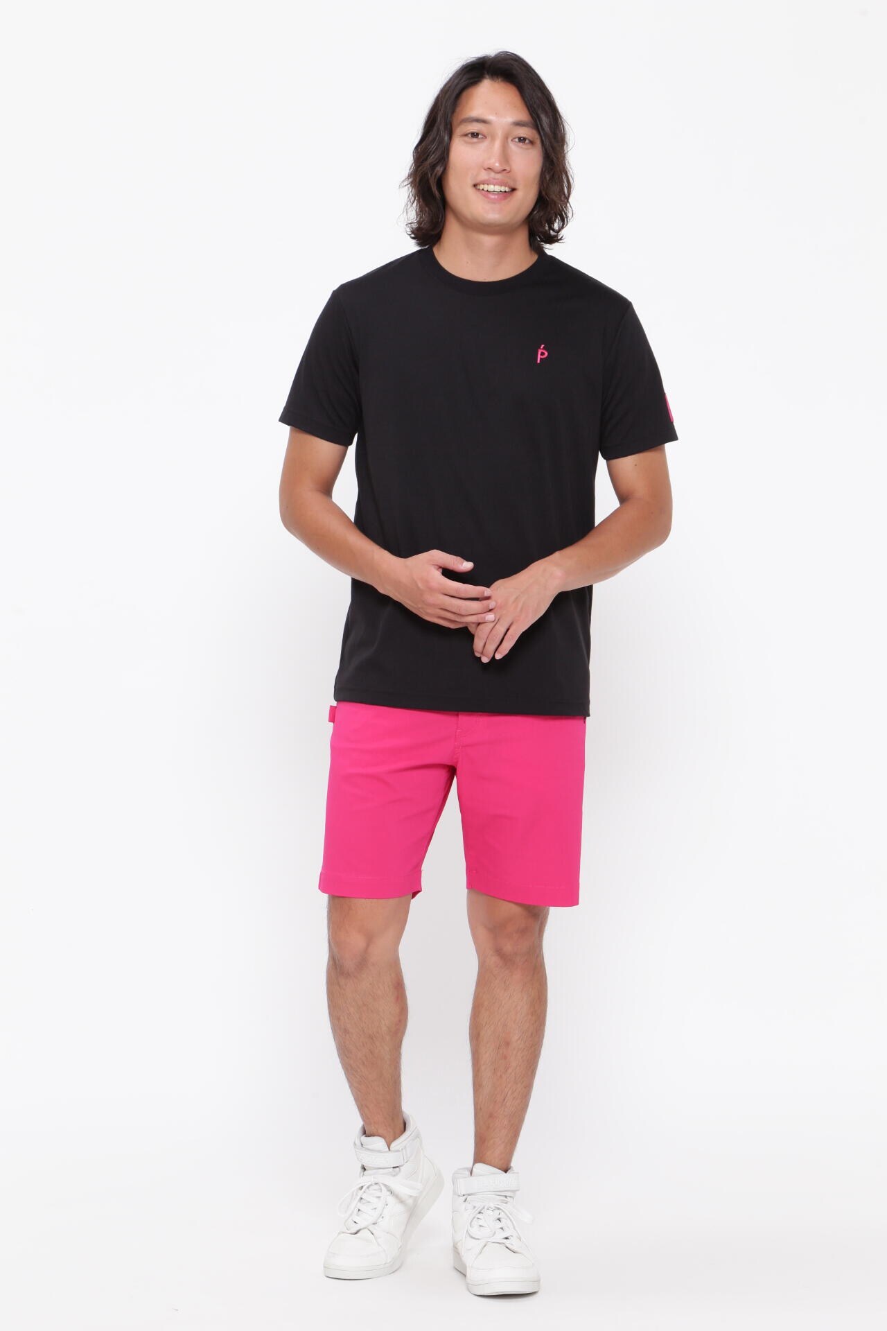 パーリーゲイツ】T/C ポンチローマ 半袖Tシャツ ＜Pink with BLACK＞