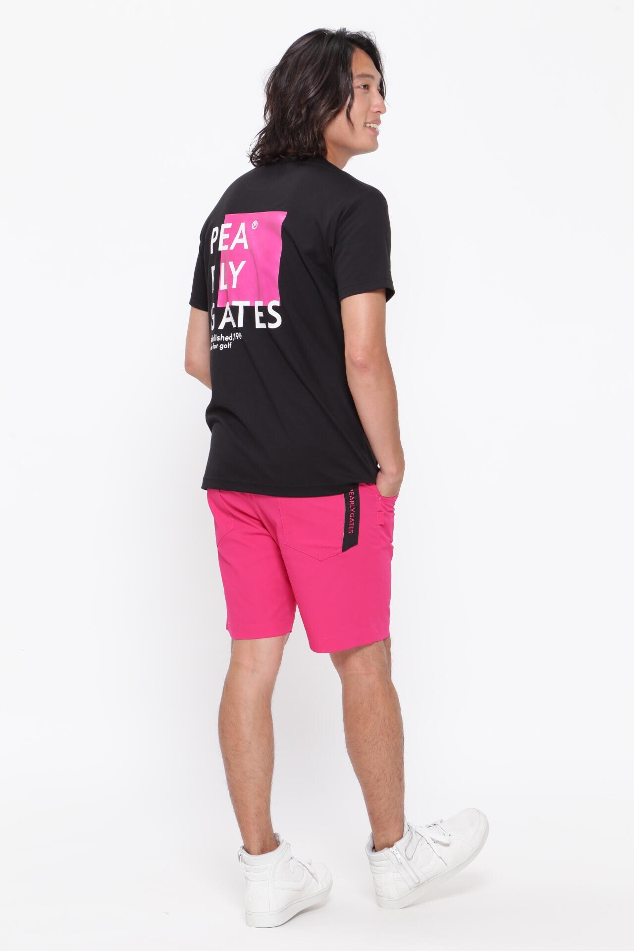 パーリーゲイツ】T/C ポンチローマ 半袖Tシャツ ＜Pink with BLACK＞