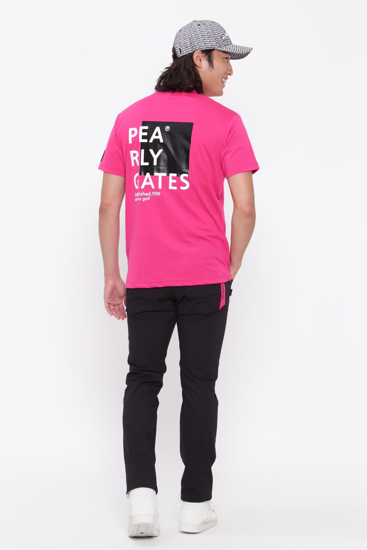 パーリーゲイツ】T/C ポンチローマ 半袖Tシャツ ＜Pink with BLACK＞