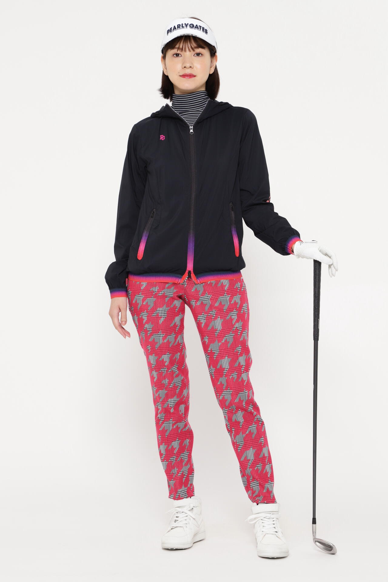 パーリーゲイツグレンチェック千鳥ジャガード起毛仕上げストレッチ