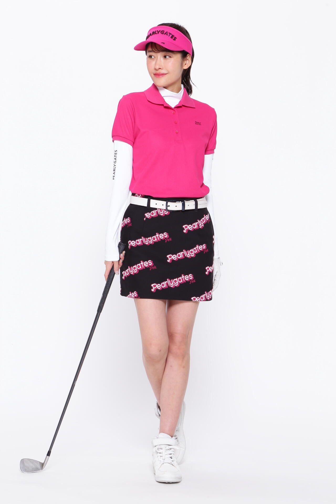 バービーゴルフbyパーリーゲイツ スカート 黒×ピンク ティー装着可