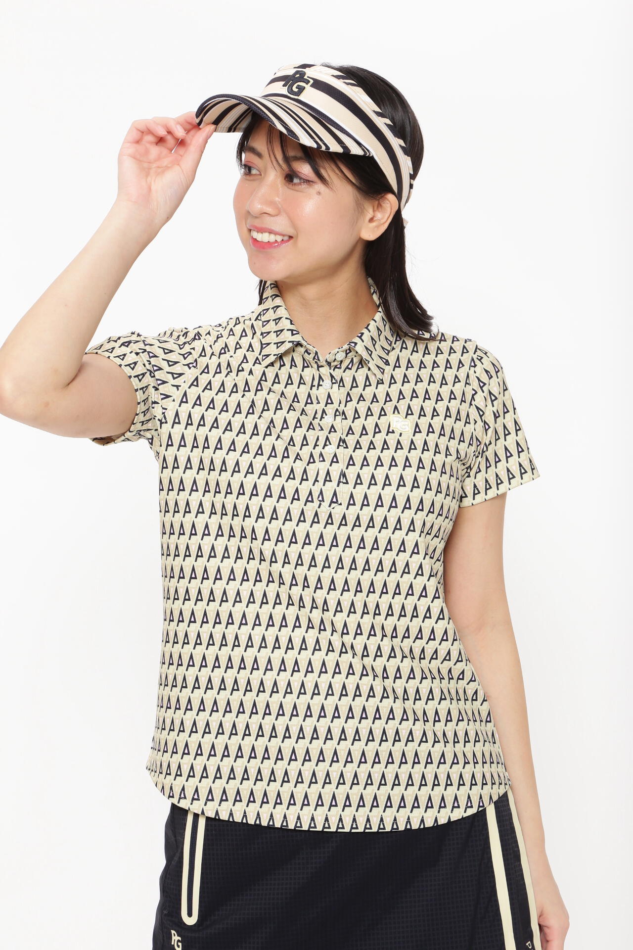 【SALE】【公式/パーリーゲイツ】 ロゴ幾何学柄プリント メッシュ半袖ポロシャツ