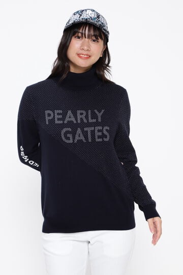 PEARLY GATES パーリーゲイツ タートル ニットセーター カモフラ ホワイト系 目新し 0 【中古】ゴルフウェア レディース