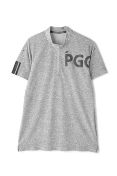 【PGG】ボーダー柄ジャージー半袖ハーフジップカットソー ＜杢グレー＞ (MENS)