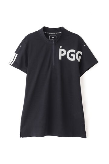 【PGG】ボーダー柄ジャージー半袖ハーフジップカットソー (LADIES)