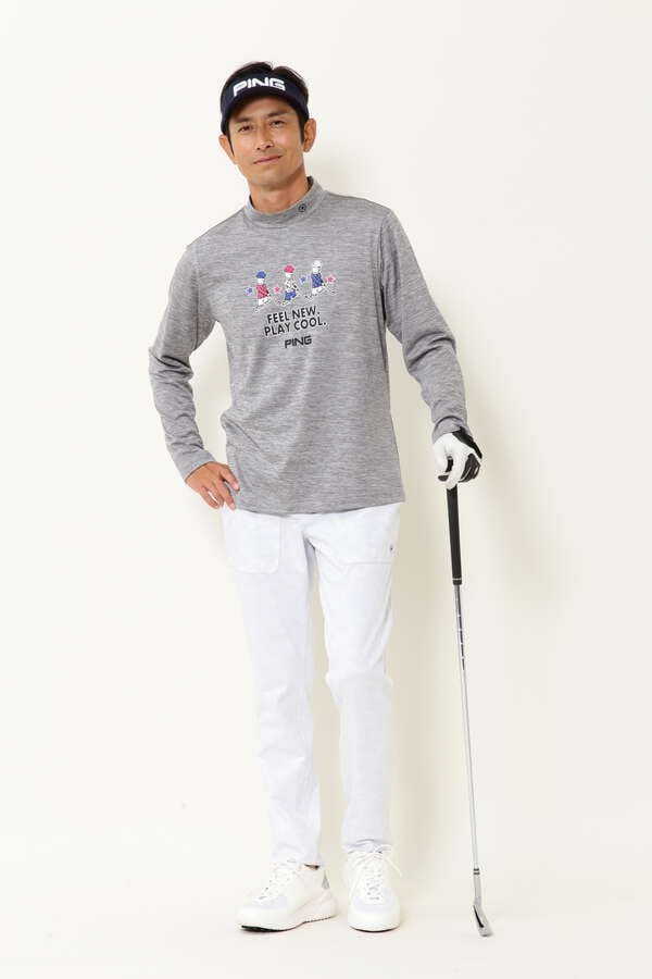 ピン】【PING APPAREL】Mr.PING柄 裏起毛 長袖ハイネックカットソー ＜NATIVE＞ (MENS)