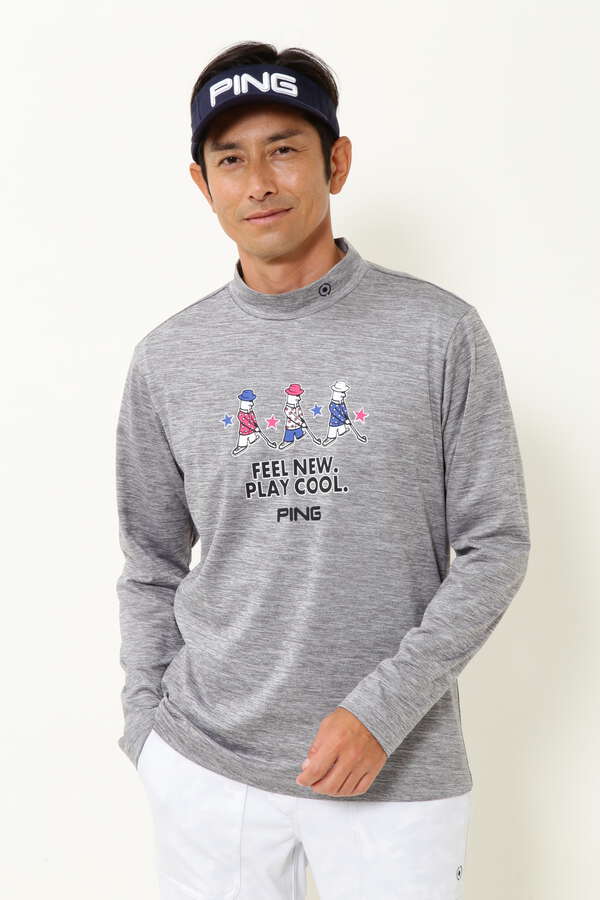 ピン】【PING APPAREL】Mr.PING柄 裏起毛 長袖ハイネックカットソー ＜NATIVE＞ (MENS)