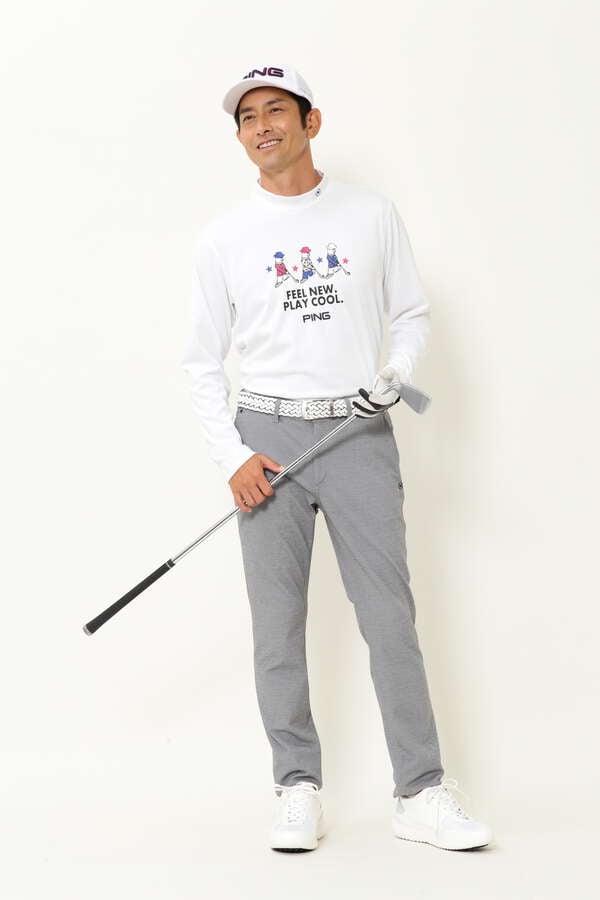 ピン】【PING APPAREL】Mr.PING柄 裏起毛 長袖ハイネックカットソー ＜NATIVE＞ (MENS)