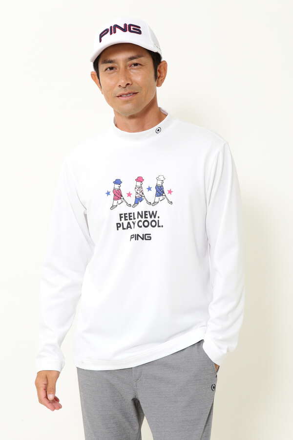 ピン】【PING APPAREL】Mr.PING柄 裏起毛 長袖ハイネックカットソー ＜NATIVE＞ (MENS)