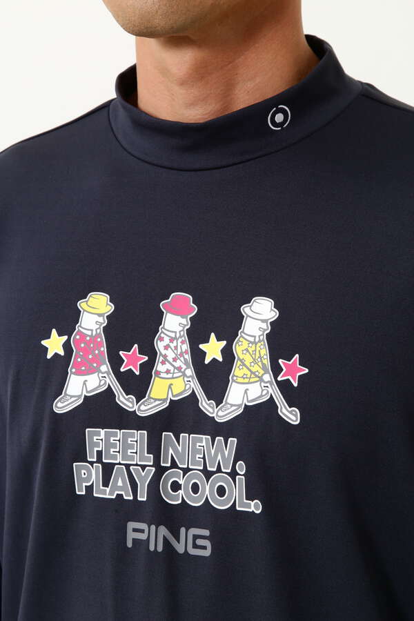 ピン】【PING APPAREL】Mr.PING柄 裏起毛 長袖ハイネックカットソー ＜NATIVE＞ (MENS)