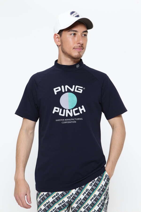 PING APPAREL】コットンライクカノコ半袖モックネックカットソー