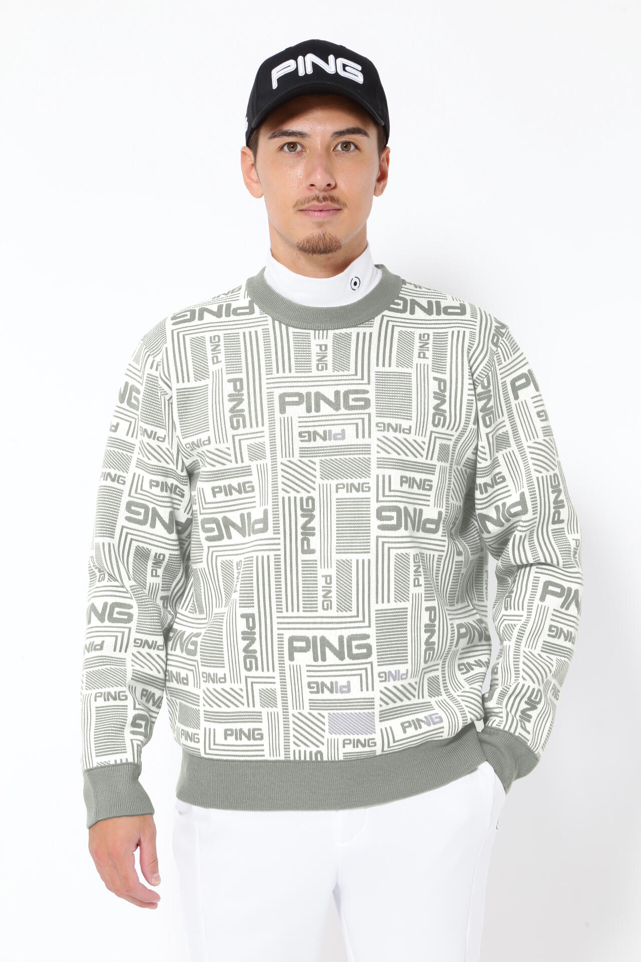 ピン】【PING APPAREL】Arizona maze柄防風裏付き クルーネックニット