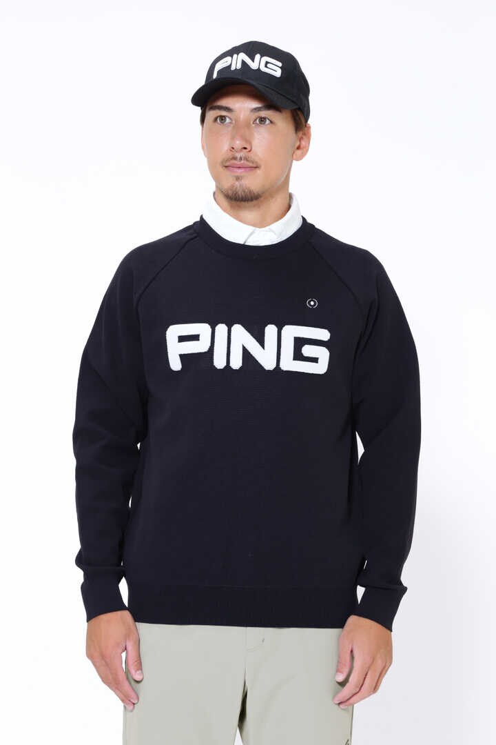 ピン】【PING APPAREL】PINGロゴパイルジャガード クルーネックニット